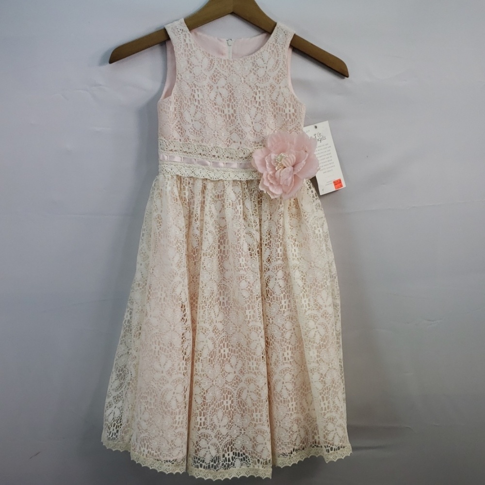 US ANGELS FLOWER GIRL DRESS IVORY LACE OVER PINK 4